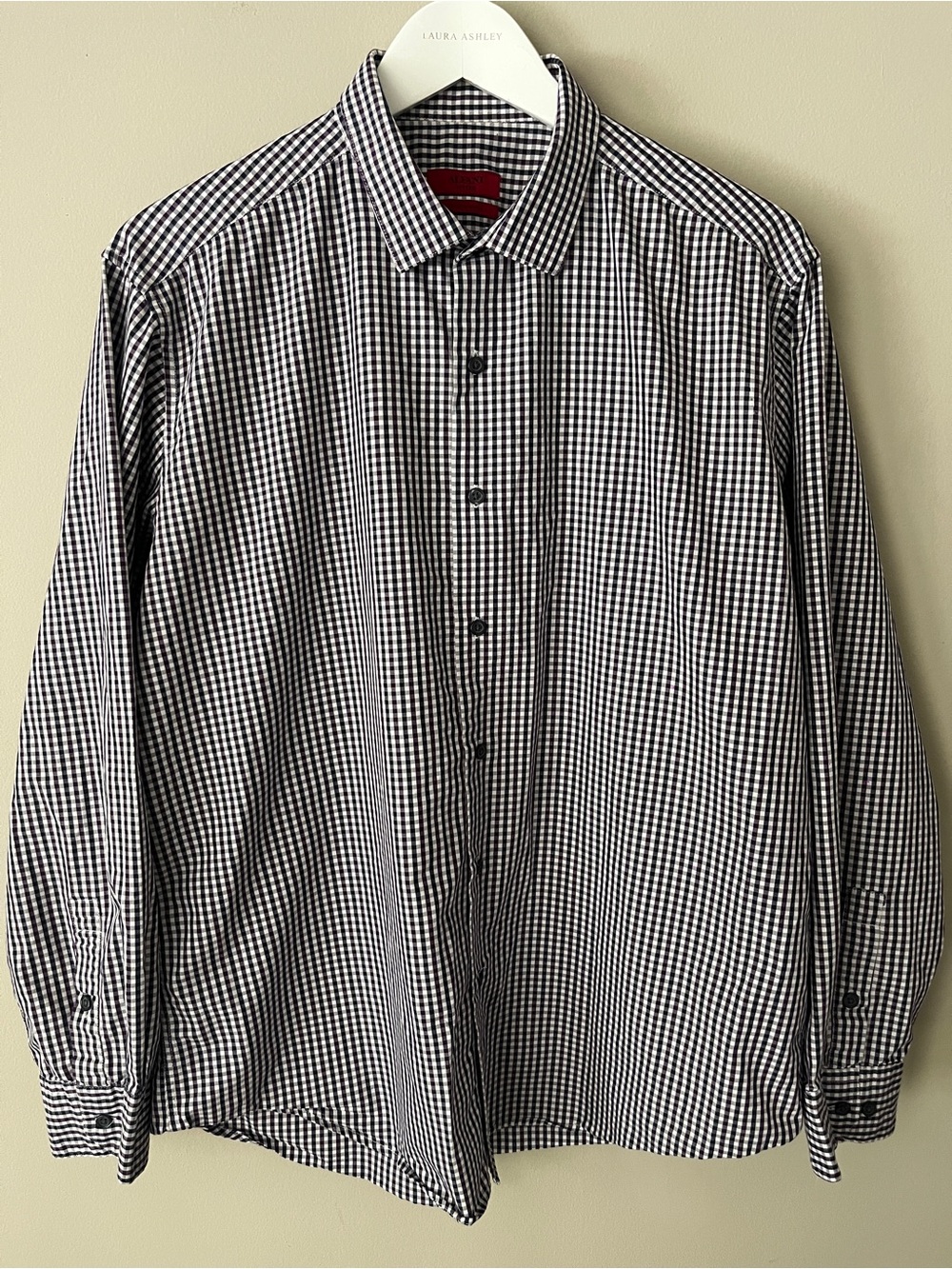 Alfani Black and White Gingham Button-Down Shirt